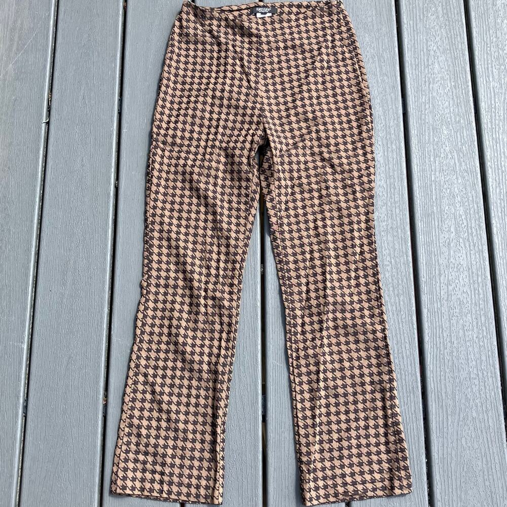 Vintage high rise brown houndstooth pants, preppy officecore academia